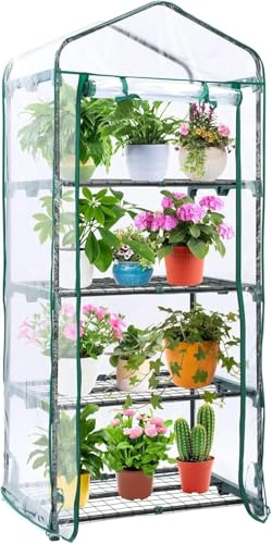 LATERN 4 Tier Mini Greenhouse, 160CM x 70CM x 50CM Small Greenhouse Shelves Frame and Clear Weatherproof PVC Cover with Roll-Up Zipper Door for Plants Cold Frost Protection Wind Rain Proof