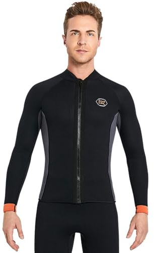 Top da Muta da Uomo Giacca da Muta in Neoprene da 3 mm, Calda Cerniera Frontale Mute Camicie Vestibilità Comoda con Eccellente Elasticità per Immersioni Snorkeling Surf Nuoto Kayak (XXL)