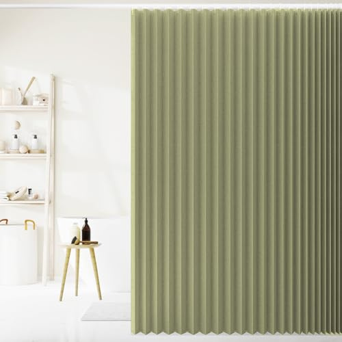 Enkelt träd veckat linne duschdraperi snabbtorkande vattentätt för Walk-In-duschar - B 180 x H 220 cm - elegant grön dekor