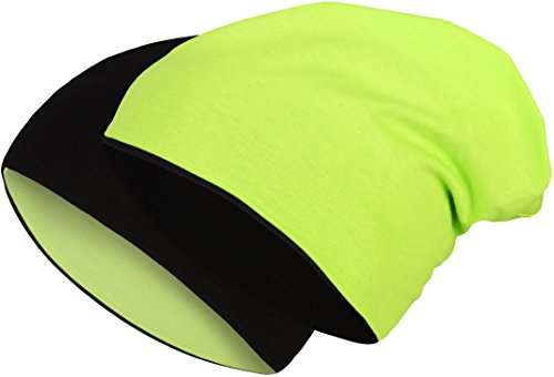 Balinco 2 in 1 Wendemütze - Reversible Slouch Long Beanie Jersey Baumwolle elastisch Unisex Herren Damen Mütze Heather in 24 (8) (Black/Neon Green)