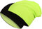 2 in 1 Wendemütze - Reversible Slouch Long Beanie Jersey Baumwolle elastisch Unisex Herren Damen Mütze Heather in 24 (8) (Black/Neon Green)