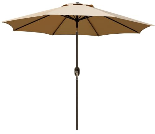 Blissun 9' Outdoor Patio Umbrella, Outdoor Table Umbrella, Yard Umbrella, Market Umbrella with 8 Sturdy Ribs, Push Button Tilt and Crank (Tan)
