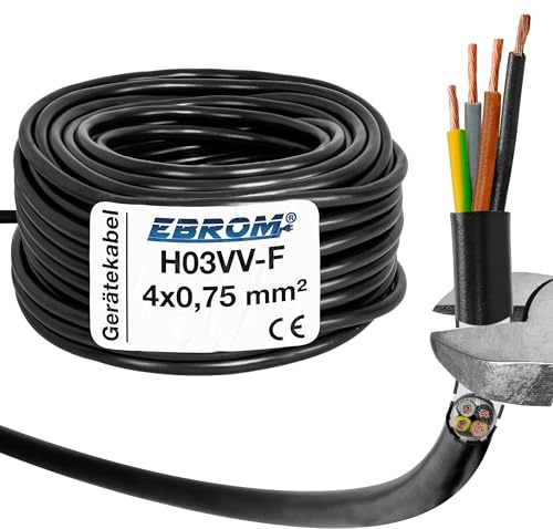 EBROM Schlauchleitung Gerätekabel -RUND- H03VV-F 4x0,75 mm², schwarz, 100 m