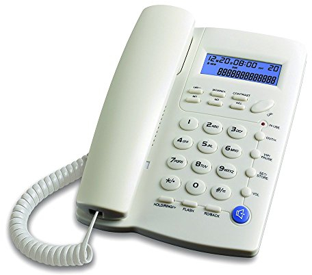 Ornin Y043 Teléfono con Cable con Altavoz, Pantalla, calculadora básica e identificación de Llamadas (Blanco)
