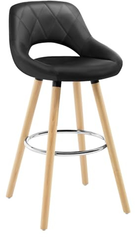 WOLTU Tabouret Bar, Chaise Haute Bar, Tabouret Haut avec Dossier et Repose-Pieds, Cadre en Bois, Siège en Similicuir, Noir, BH111sz-1