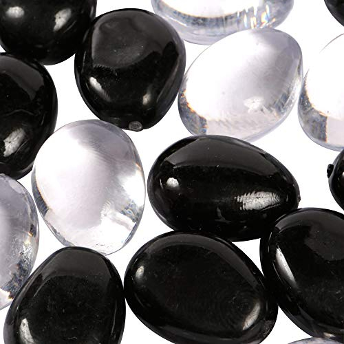 Clear Large Oval Pebbles Mixed Transparent and Coloured Stones Aquarium Marbles Table Scatter Stones Decorative Nuggets Vase Filler Beads Plant Pot Decoration 26pcs (Black/Transparent)