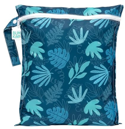 Bumkins Waterproof Wet Bag, Washable, Reusable for Travel, Beach, Pool, Stroller, Diapers, Dirty Gym Clothes, Wet Swimsuits, Toiletries, 12x14 – Blue Tropic