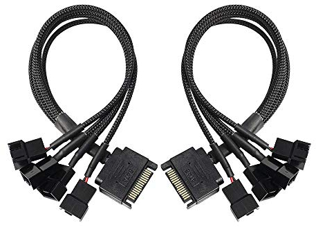 Adattatore per ventola da SATA ad adattatore a 3 pin/4 pin, da SATA a 15 pin a 4 adattatori a 3 pin/4 pin a 12 V, per ventola del case del PC, cavo splitter da 28 cm, 2 pezzi