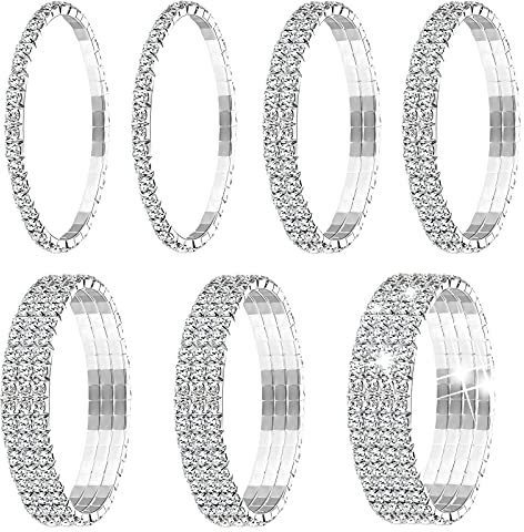 7 Stücke Strass Stretch Armband Tennis Armreif Silber Stapelbar Strass Armband Hochzeit Schmuck für Frauen Braut Mädchen
