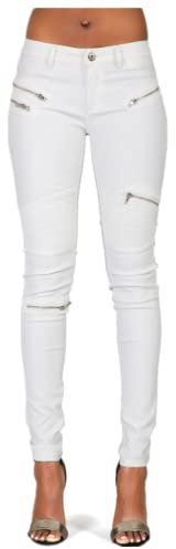Andiwa Pantalones de cuero sintético para mujer, con cremallera para bicicleta, con costuras a tope, push up, elásticos, leggings de PU, pequeños, regulares, altos