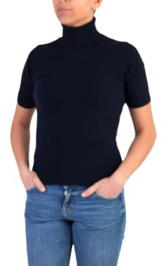 Marenza Collo Alto Donna Manica Corta Misto Cashmere Seta Made in Italy Maglione Pullover Maglia Mezza Manica Lana Merino Cachemire Maglioncino Beige Grigio Regalo Abbigliamento (Blu, S)