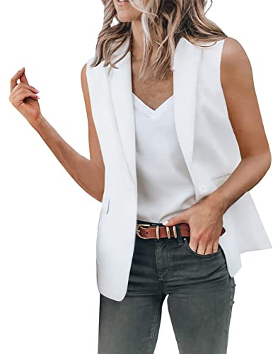 Chaquetas Chaleco de Traje Mujer Blazer Traje de Chaqueta Casual OL Oficina Negocio Manga Corta Mujer Cárdigan Colores Sólido Traje Formal Oficina de Negocios Chaqueta Abrigo Blusa(C Blanco,L)