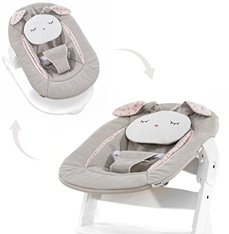 hauck Alpha Bouncer 2 en 1, Powder Bunny Beige Bloom – Siège bébé pour chaise haute en bois Alpha+ avec cadre rebondissant, harnais de hanche à 3 points et coussin, de la naissance jusqu'à 9 kg