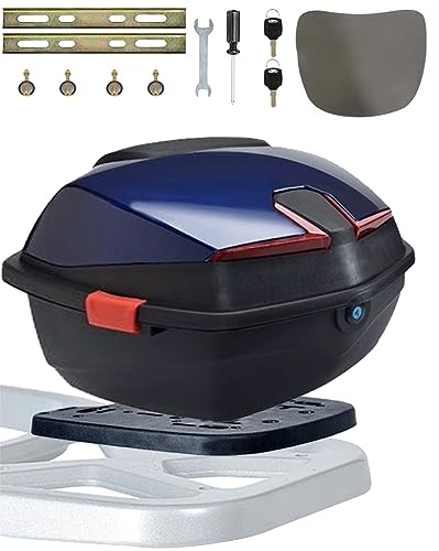 Topcase für Roller 35L Motorradkoffer mit Rückenlehne und Platte Abschließbar Motorrad Kofferraum Universal Wasserdicht Motorroller Heckbox für Moped/Mofa/Motorcycle,Blau,15*15*11in