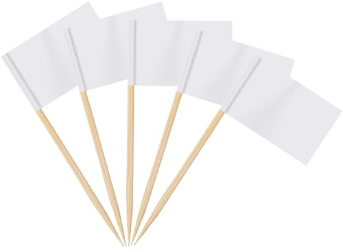AhfuLife 200pcs Bianco Stuzzicadenti Bandiere Torta Toppers, Bandiera a Bastone per Cocktail per Il Cibo Panino Cupcake Tableware Forniture di Partito Pub Evento Decorazione (200 PCS, Bianco)