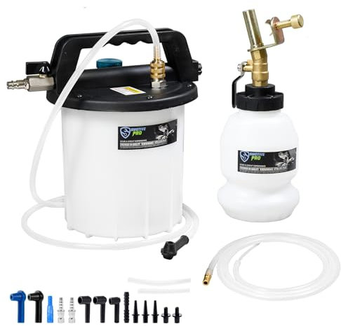 SMOTIVEPRO 3L Bremsenentlüftungsgerät Druckluft, Bremsentlüftungsgerät Auto mit 16 Entlüftungsadaptern und 1L Nachfüllflasche, Pneumatische Vakuumpumpe für Kfz