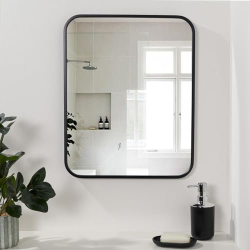 OHS Large Wall Mirror, Black Framed Bathroom Mirror for Wall in Bedrooms Living Rooms Hallways Decorative Home Accessories Clear Glass Metal Frame, 54 x 42cm