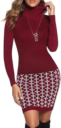 Gyabnw Vestito Donna Invernale Maglione Collo Alto Abito Casual Elegante di Vita Alta Tubino Lungo Aderente Maglia