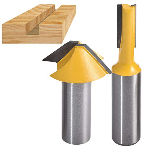 HOHXEN Set di Punte per Fresa con Scanalatura a V e Punte per Fresa Diritta, 2 Pezzi Punte per Fresatrice con Gambo da 1/2” per Frese da Incasso/Multicolore, Fresa per Porte e Finestre