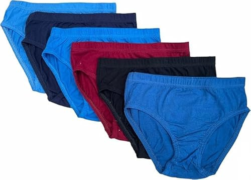 Tesmark 6/12 Pairs Boys Cotton Coloured Hipster Brief Elasticated Waist Band Boy Briefs Plain Assorted Boys Underwear UK Size 2-13 Years (12-13 Years, Plain Assorted, 6)