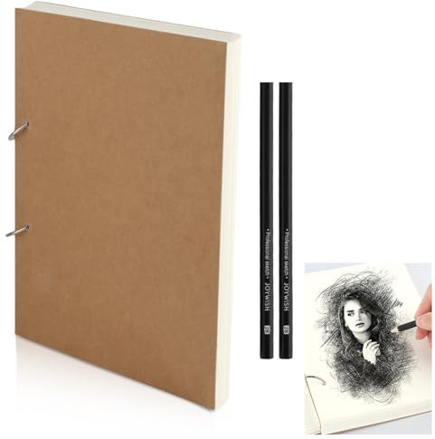 kayqbonke 150 Seiten Skizzenbuch A4, 75 Blätter Zeichenblock mit Lose-Blatt-Design mit Bleistifte, 160GSM Skizzenblock A4 Dickes Papier, Sketchbook Blanko zum Skizzieren, Illustration, Porträt