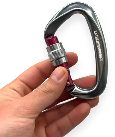 2-Pack 25KN Heavy Duty Carabiner Clips Aluminum D-Ring Screw Lock for Rock Climbing, Camping, and Outdoor Use (Grey)