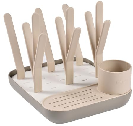 BÉABA, Egoutte-biberons et Séchoir, Grande Capacité, Modulable, Jusqu'à 6 Biberons et Vaisselle Enfant, Pot à Accessoires, Ecoulement Optimisé, Facile à Ranger, Compact, Pratique, Argile