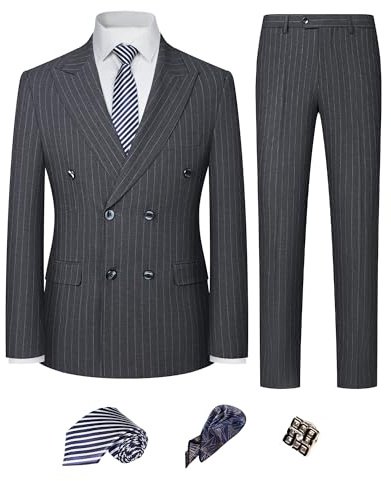 Men's Double Breasted Slim Fit Wedding Suit, 2-Piece Peak Lapel Stretch Washable Formalwear Groom Business Suit