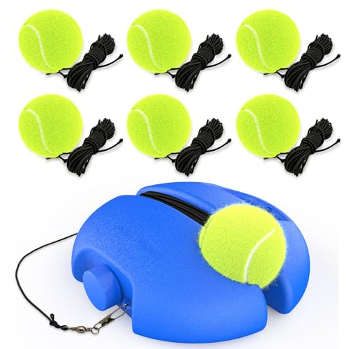 CHEGIF Tennis Trainer Rebound Ball with 6 String Balls, Portable Tennis Training Tool Suitable for Beginners Sport Exercise-Blue (6 Balls)