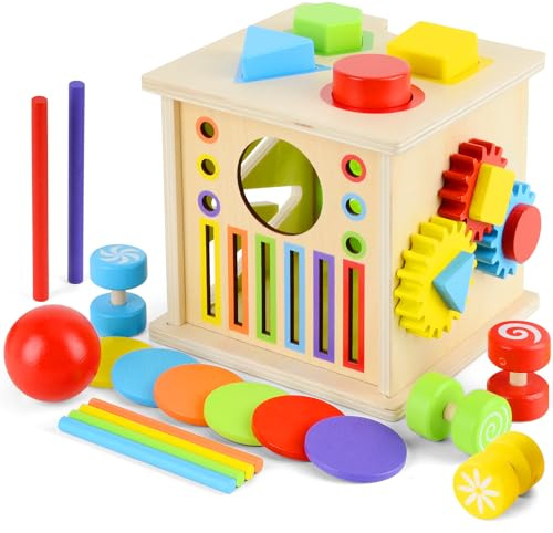 8 in 1 Giochi Montessori 1 2 3 Anni, Giochi in Legno Educativi per Bambina Bambino, giocattoli montessori 2 anni, Gioco Sensoriale Motricità Fine, Ordinamento Colori e Forme, Regalo Bambini 1 Anno