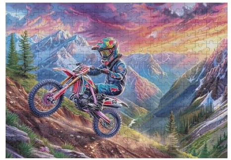 Piloto de motocross montaña bicicleta todo terreno aventura salvaje Puzzles 300 Piezas Juguete Educativo 3D Interactivo Rompecabezas Familiar Para Toda La Familia Entretenimiento Creativo Decorativo 3