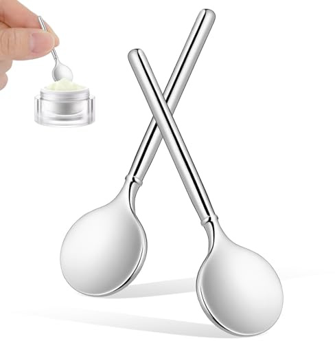VILLCASE 2 Piezas Cuchara para Crema de Ojos de Aleación de Zinc Cabeza Redondeada, Aplicador Portátil y Ergonómico para Kit de Viaje y Bolso de Maquillaje