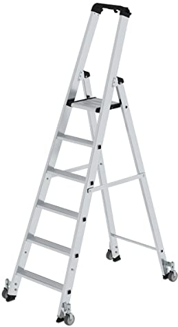 Aluminium-Stehleiter einseitig begehbar,mit Rollen 1 x 6 Stufen Arbeitshöhe bis ca. 3,50 m
