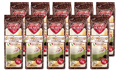 HEARTS Cappuccino White 10 x 1 kg - Genuss nach italienischer Art, ca. 80 Portionen pro Beutel, praktische Familienpackung, intensives Aroma, milchig und cremig