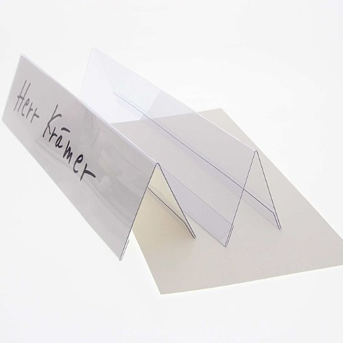 50x Tischschilder Faxland Namensschilder klein, 12x4.5 cm, Plastik mit Karton weiß blanko zum selbstbeschriften