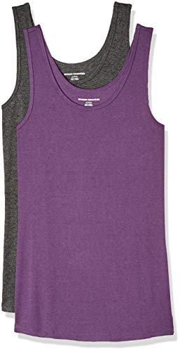 Amazon Essentials Damen Tanktop, Schmale Passform, 2er-Pack, Dunkelgrau Meliert/Dunkelpurpur, M