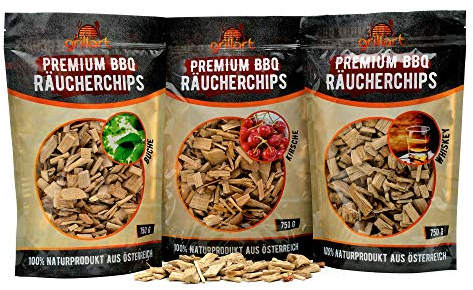 grillart Premium BBQ Copeaux de Bois fumés XL Ensemble de 3 pour Un arôme de Fumage spécial – 100% Bois d’Arbre Naturel des Alpes