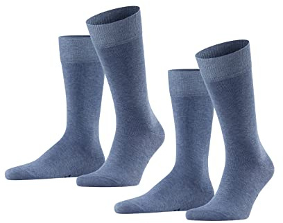 FALKE Herren Socken Happy Double Pack M So Baumwolle einfarbig 2 Paar, Blau Light Denim 6660, 43-46