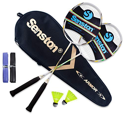 Senston Graphit Badminton Set Profi Badmintonschläger Leichtgewicht Badminton Schläger Federballschläger Set für Training, Sport und Unterhaltung mit Schlägertasche