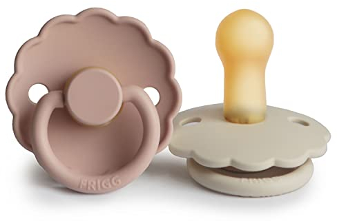FRIGG Daisy Latex Schnuller | Klassischer Schnuller 2er-Pack | symmetrische Kirschform | BPA-frei | Made in Dänemark | Latex Schnuller | (Blush/Creme, Größe 2 (6-18 Monate))