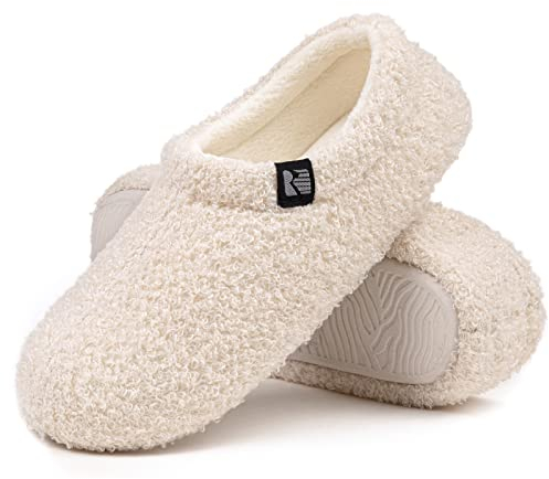 RockDove Damen Teddy-Fleece-Hausschuhe mit geschlossener Ferse für den Innenbereich, 38/39 EU, Off-Weiß
