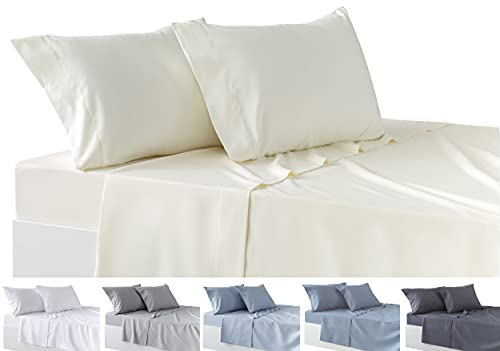 Todocama 4-teiliges Bettwäsche-Set, Spannbettlaken, Bettlaken, 2 Kissenbezüge