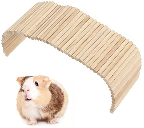 Tnfeeon Pet Hideout Bridge,Wooden Rodents Chewing Climbing Tunnel Small Animal Bendy Bridge Ramp Hut Hideout for Guinea Pigs Ferrets Hedgehogs Chinchillas and Other Rodents
