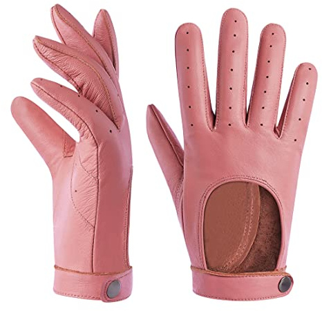 Harssidanzar Läderhandskar för kvinnor, läderhandskar för klänning i fårskinn fin icke dubblad KL021, rosa, storlek XL