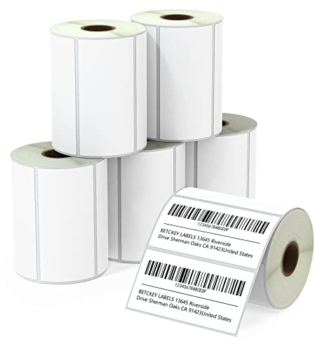 BETCKEY - 102mm x 51mm(4 in x 2 in) Barcode Shipping & Multipurpose Thermal Labels, 750 Perforated Stickers per Roll Compatible with Zebra & More Printers [6 Roll/4500 Labels]