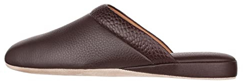 PAMIR Mens Premium Leather House Slippers with Memory Foam Brown Size 13