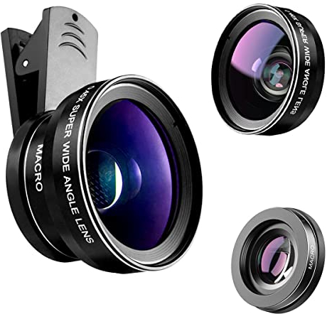 Ronims Handy Kamera Objektiv,0.45X Weitwinkelobjektiv+ 15X Makro Objektiv Clip-on iPhone Objektiv für iPhone, Samsung, Android Phone(Passt für Fast alle Telefone)