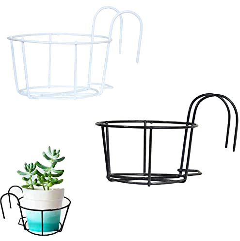 2 Pezzi Gancio Rotondo Supporto Fiori, Ferro Giardinaggio Vaso Fiori Rotondo, Portavasi da Fiori, Recinto Appeso a Parete con Telaio in Ferro, Supporto per Fiori, per Balcone e Giardino (20 cm)