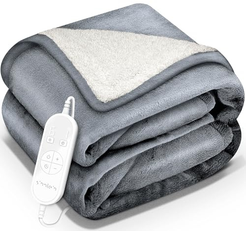 sinnlein® Couverture chauffante avec arrêt automatique, certifiée TÜV SÜD GS | Couverture électrique avec 9 niveaux de température | Couverture douillette lavable, 200x180cm, Gris Clair