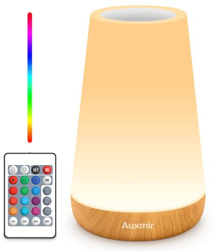 Auxmir Rechargeable LED Night Light, Touch & Remote Control Bedside Lamp with 13 Colors, 5 Brightness Levels, Portable Table Lamp for Kids Baby Nursery, Bedroom, Bathroom, Camping, Light Brown